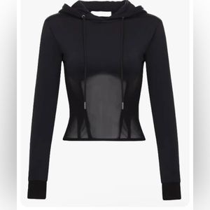 NWT! MANIERE DE VOIR Mesh Corset Black Hoodie Sweatshirt Top Size 10 (M)